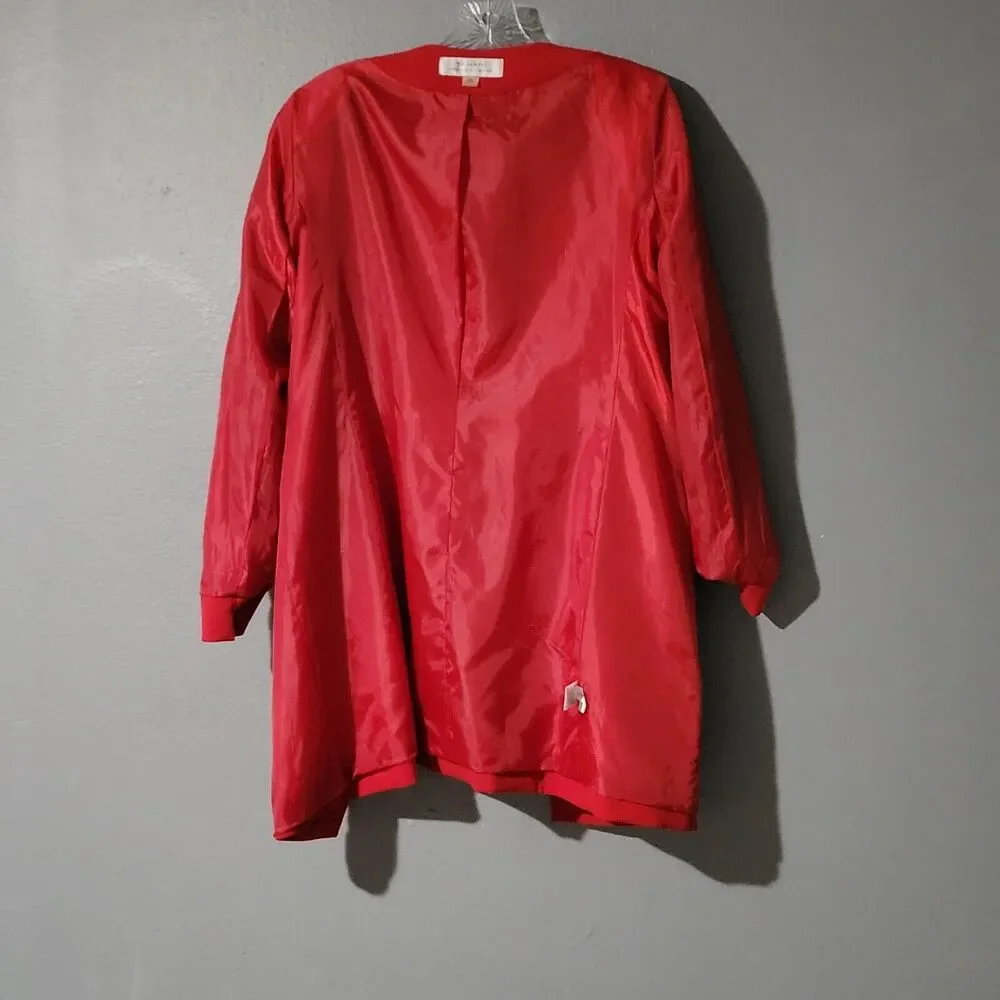 Tahari Arthur S. Levine Red Topper Jacket Coat Collarless Long Blazer Size 4 - Picture 6 of 15